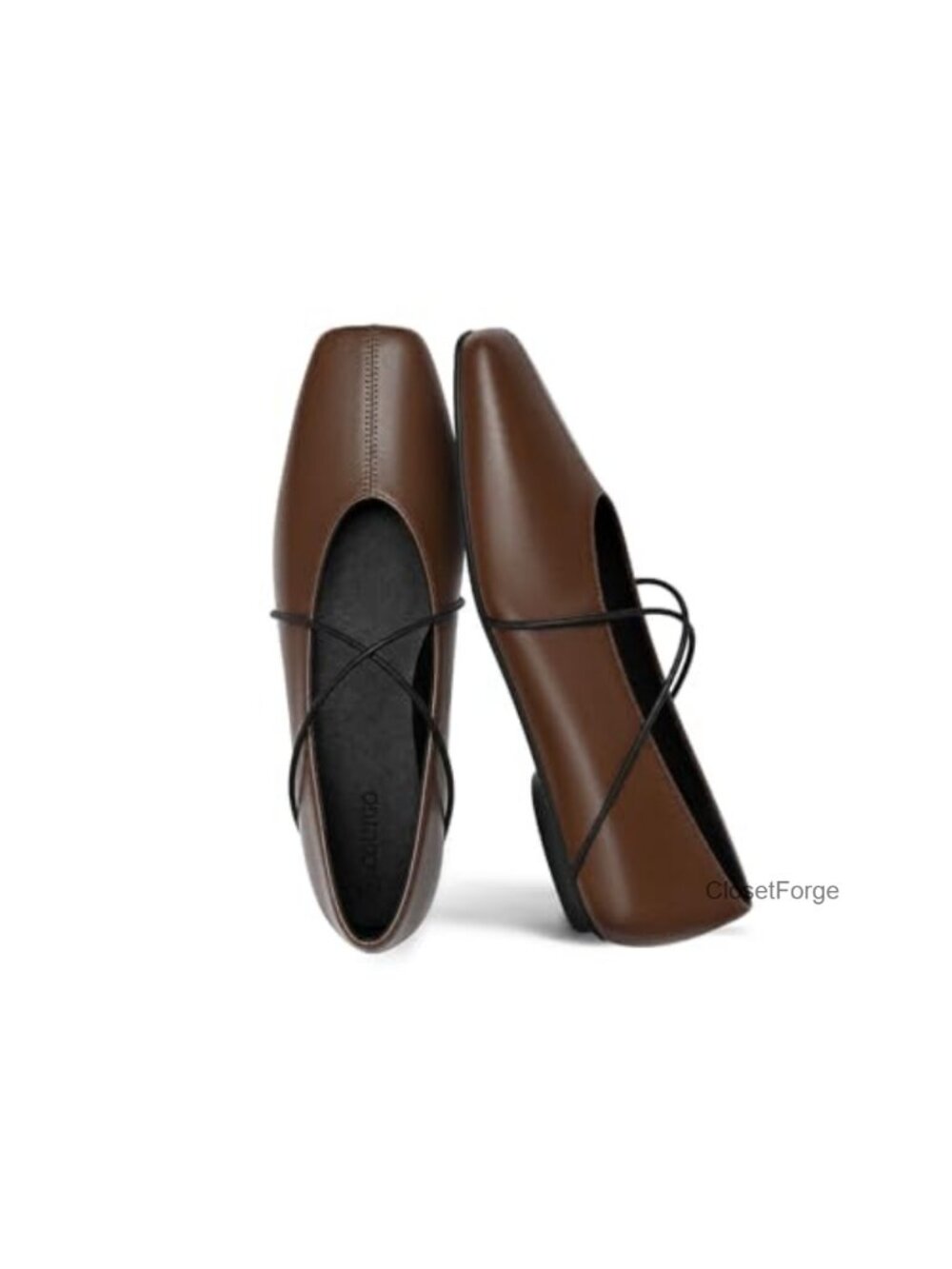 Women's Square Toe Mary Jane Flats Crisscross Strap Faux Leather Work Ballet
